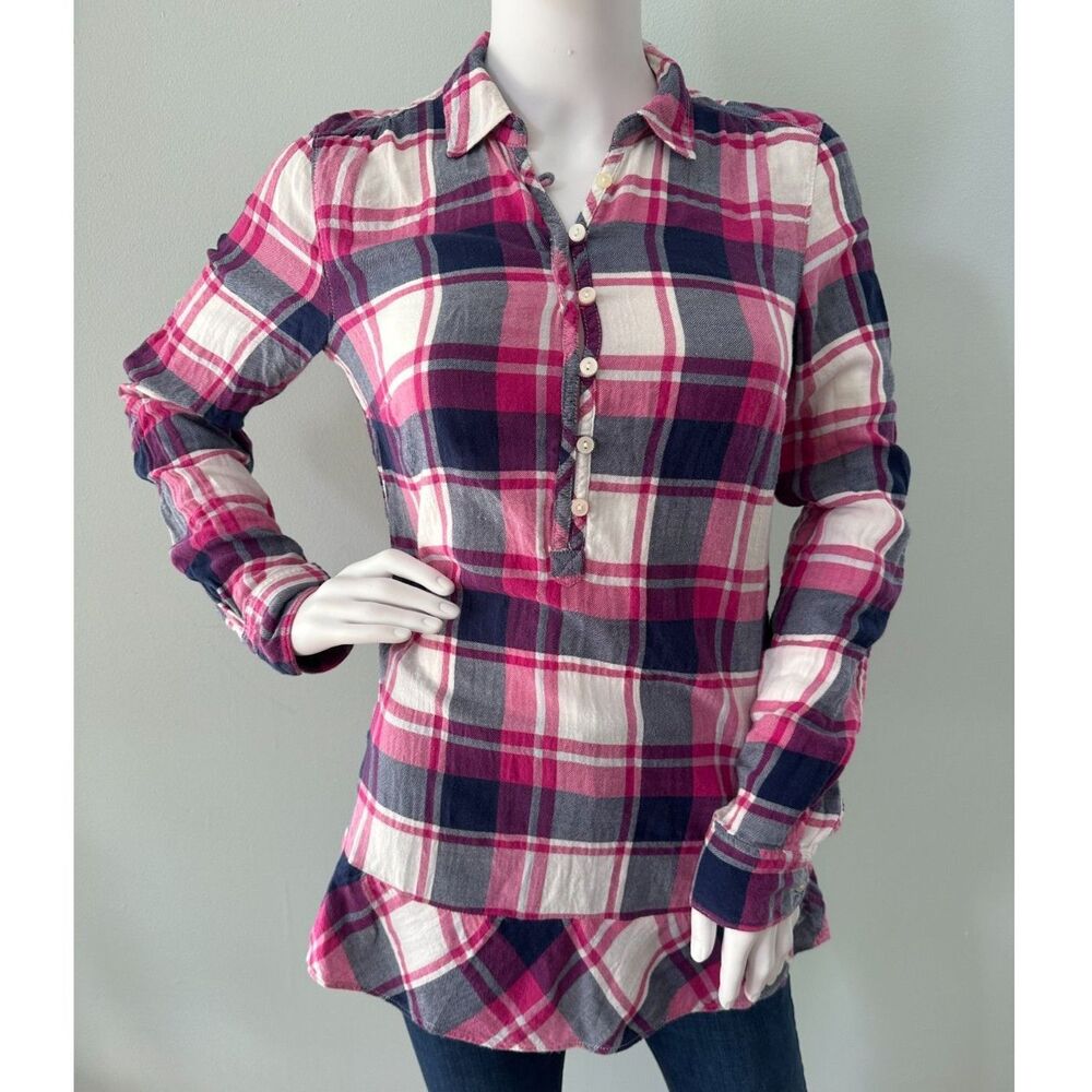 American Eagle Y2k Pink Plaid Flannel Long Sleeve Dress Shirt size 4